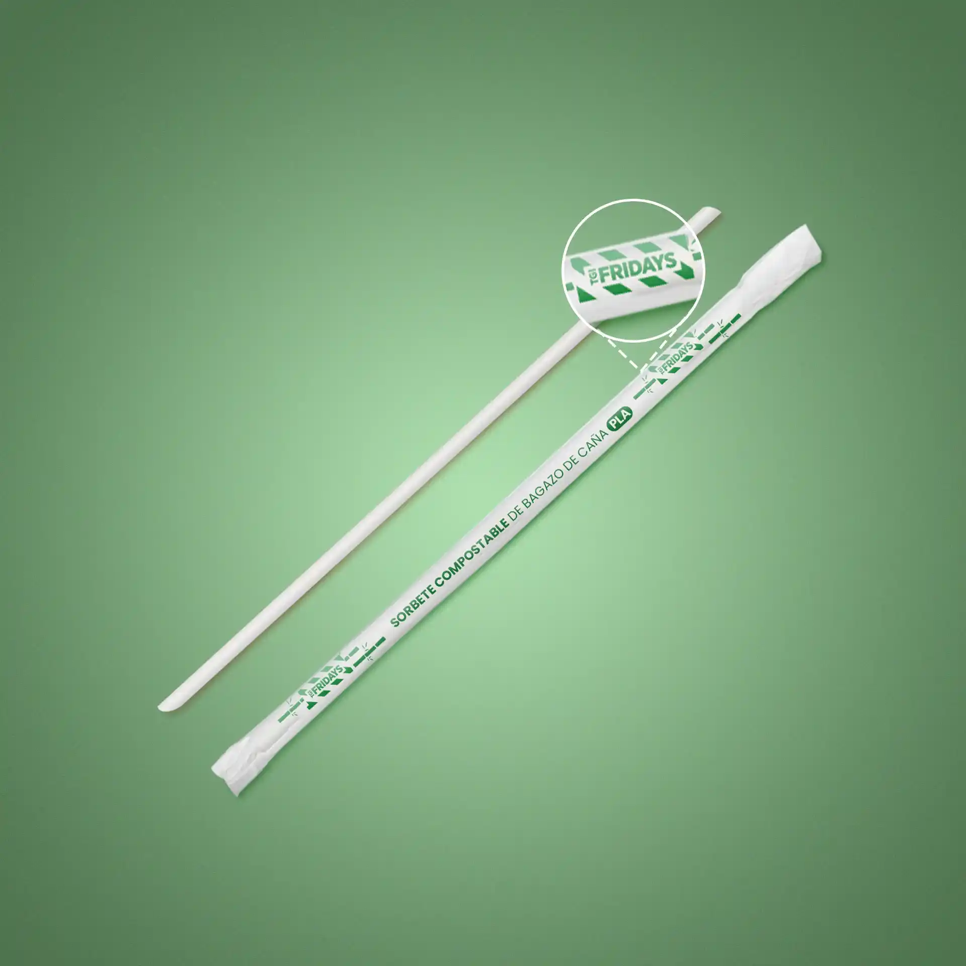 Sorbete biodegradable con diseño personalizado para Fridays, cliente de Biopacking