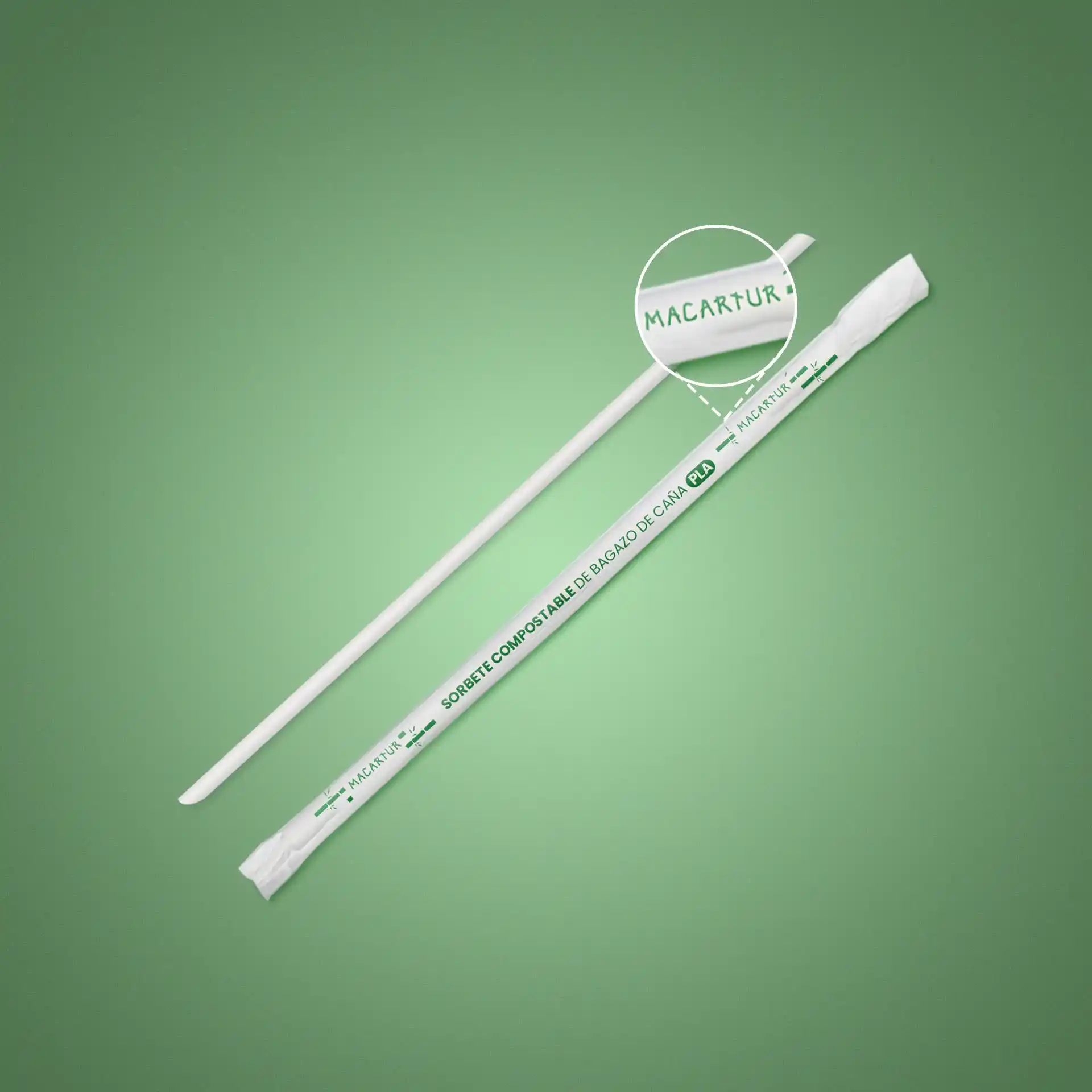 Sorbete biodegradable con diseño personalizado para Macartur, cliente de Biopacking