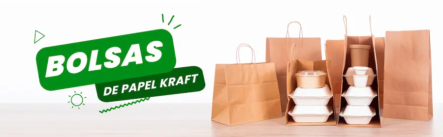 Banner de Biopaking mostrando la categoría de Bolsas de papel kraft, opciones ecológicas ideales para negocios.