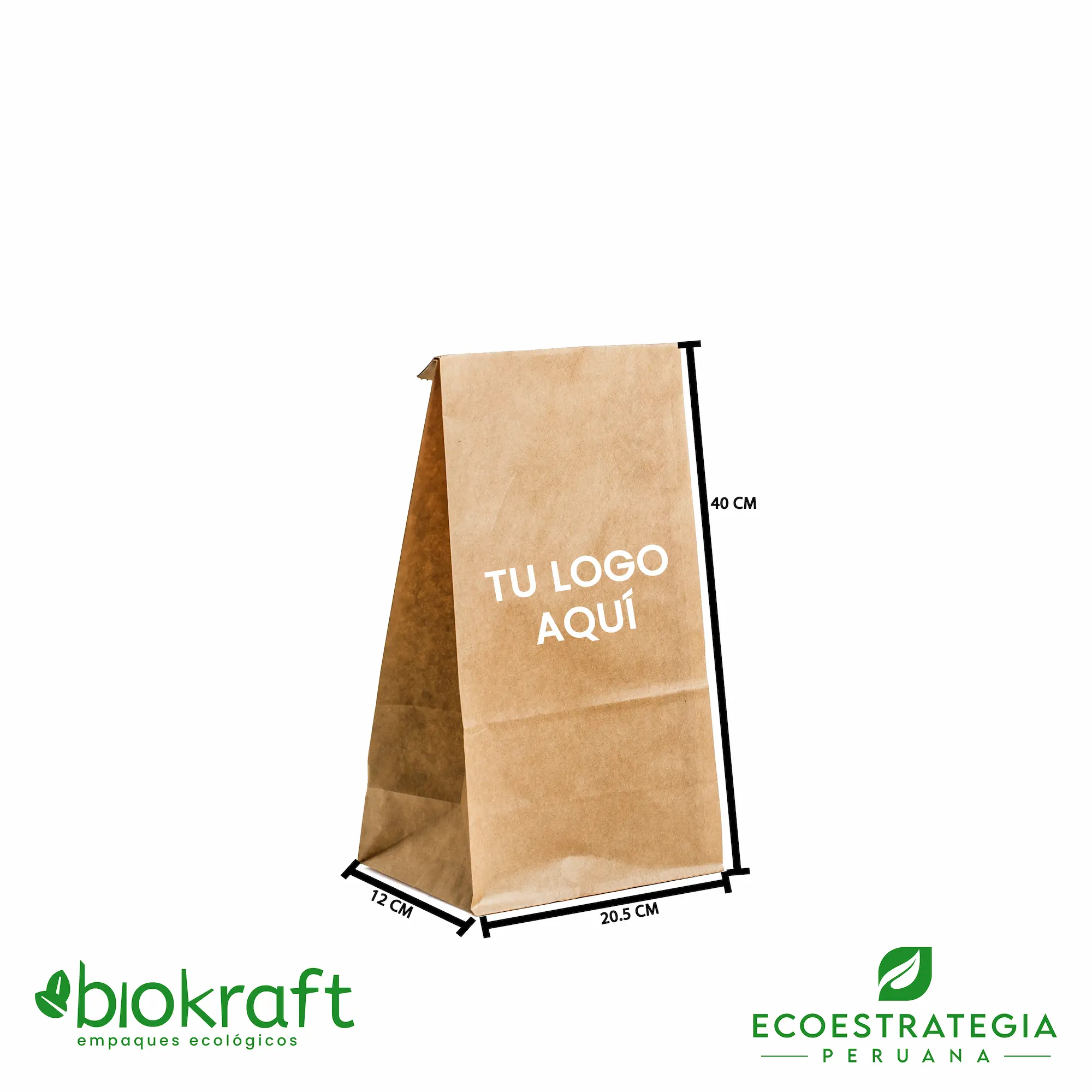 Bolsas de papel kraft biodegradable #20, para delivery, mantiene la presentación y protege la comida