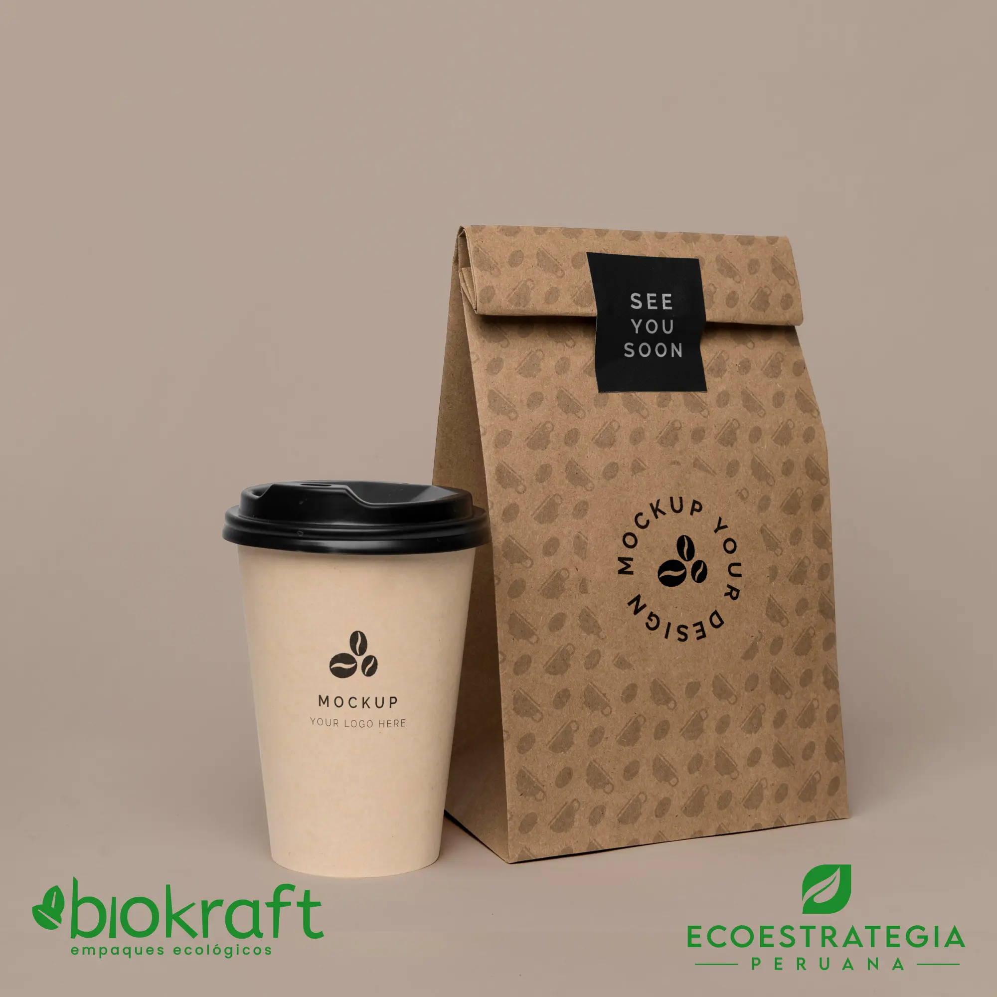 Bolsa papel kraft tamaño 20, compostable y ecológica para negocios