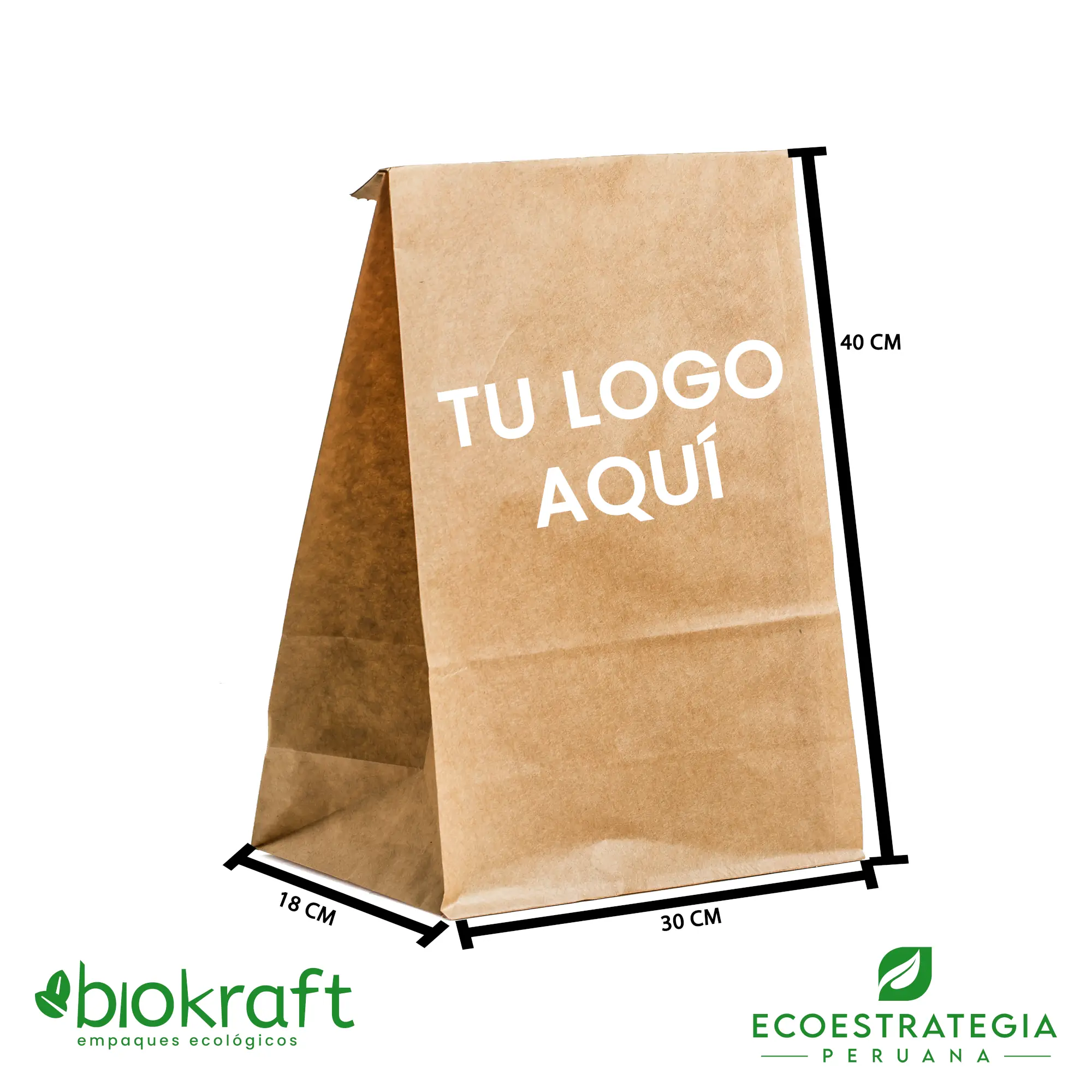 Bolsas de papel kraft biodegradable #40, para delivery, mantiene la integridad de los alimentos y la presentación.