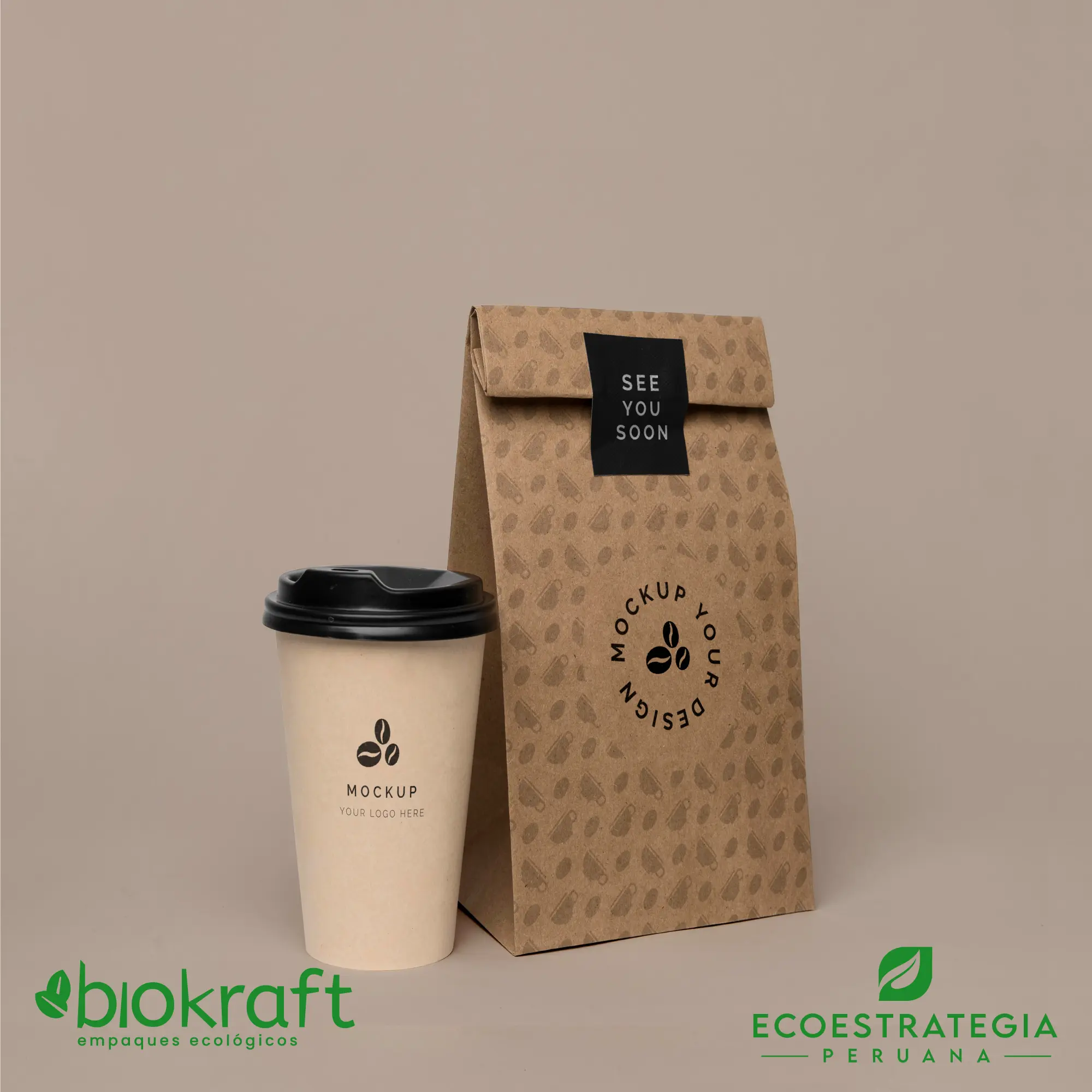  Bolsa ecológica kraft #8 ideal para delivery y alimentos calientes o fríos