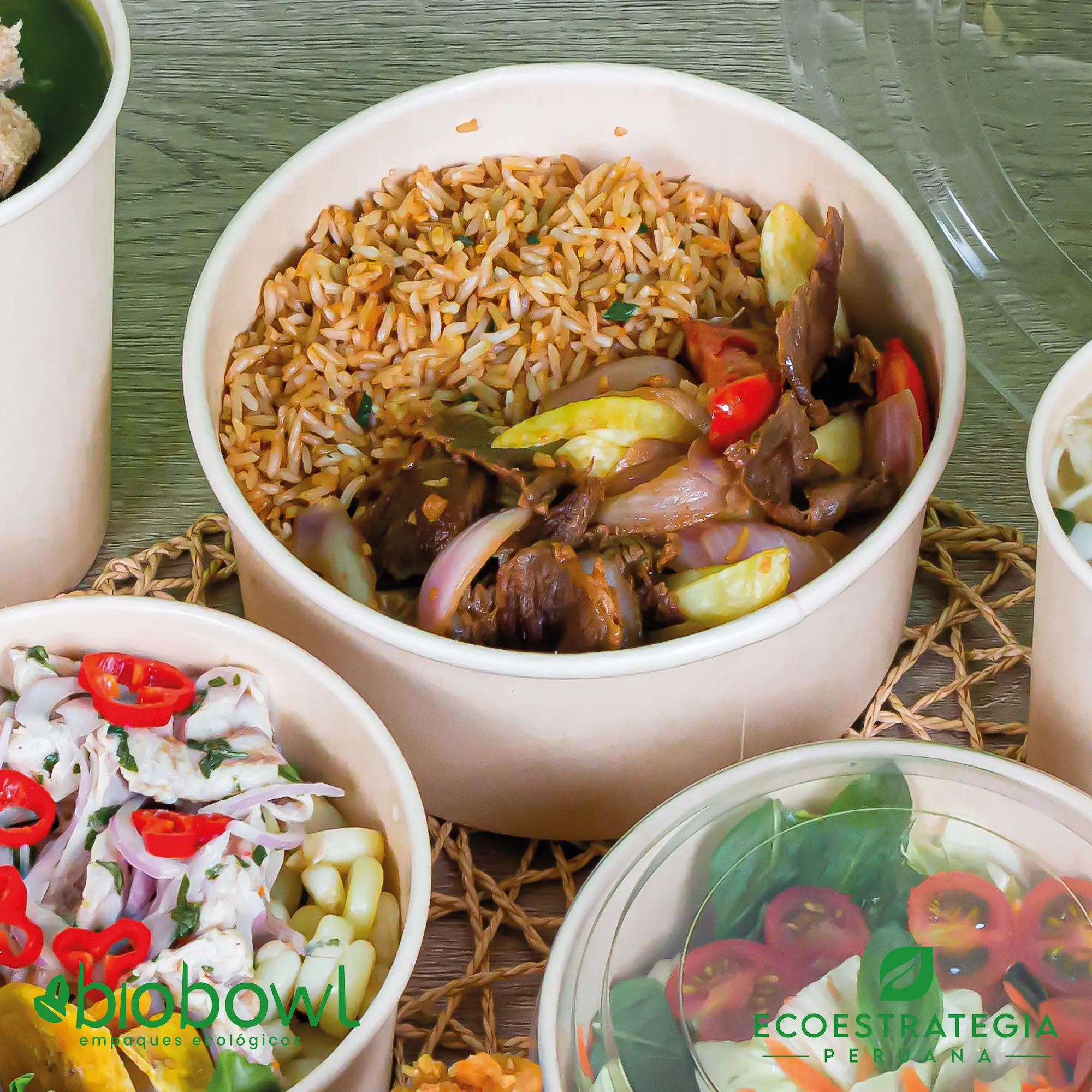 Bowl 1000ml hecho con fibra de bambú y tapa PET. Presenta tus platos con un estilo natural, compostable