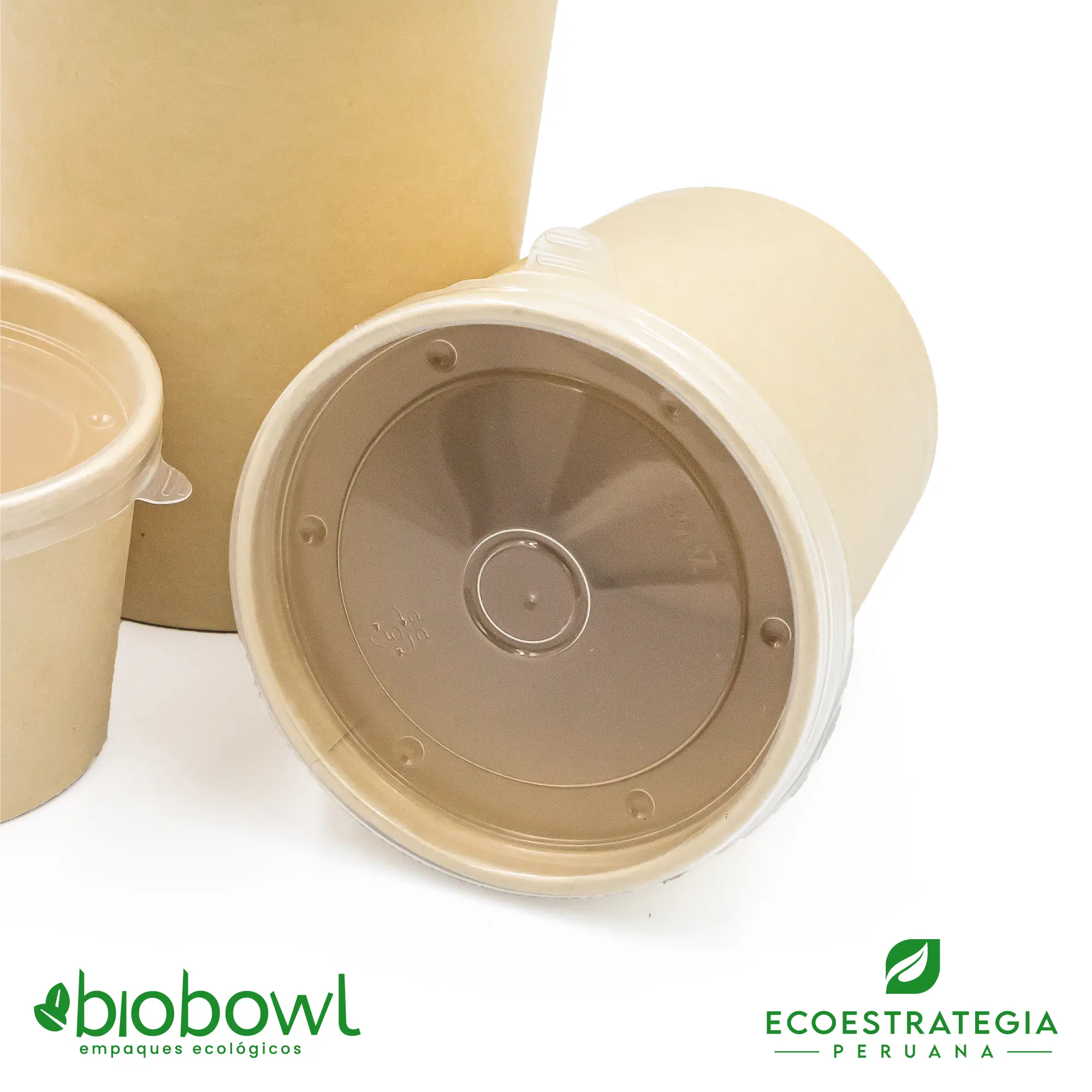 Recipiente compostable de bambú con tapa, ideal para platos calientes y delivery consciente.