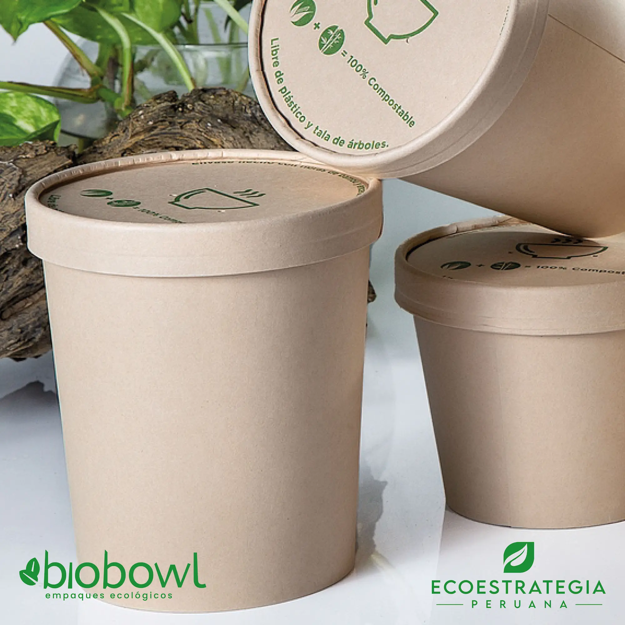 Envase de 32oz ecológico para delivery de sopas, con tapa resistente y diseño profesional.