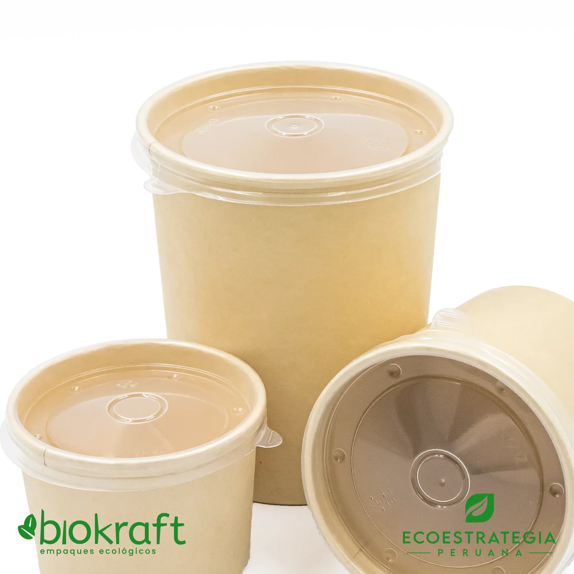 Envase de 32oz ecológico para delivery de sopas, con tapa resistente y diseño profesional.