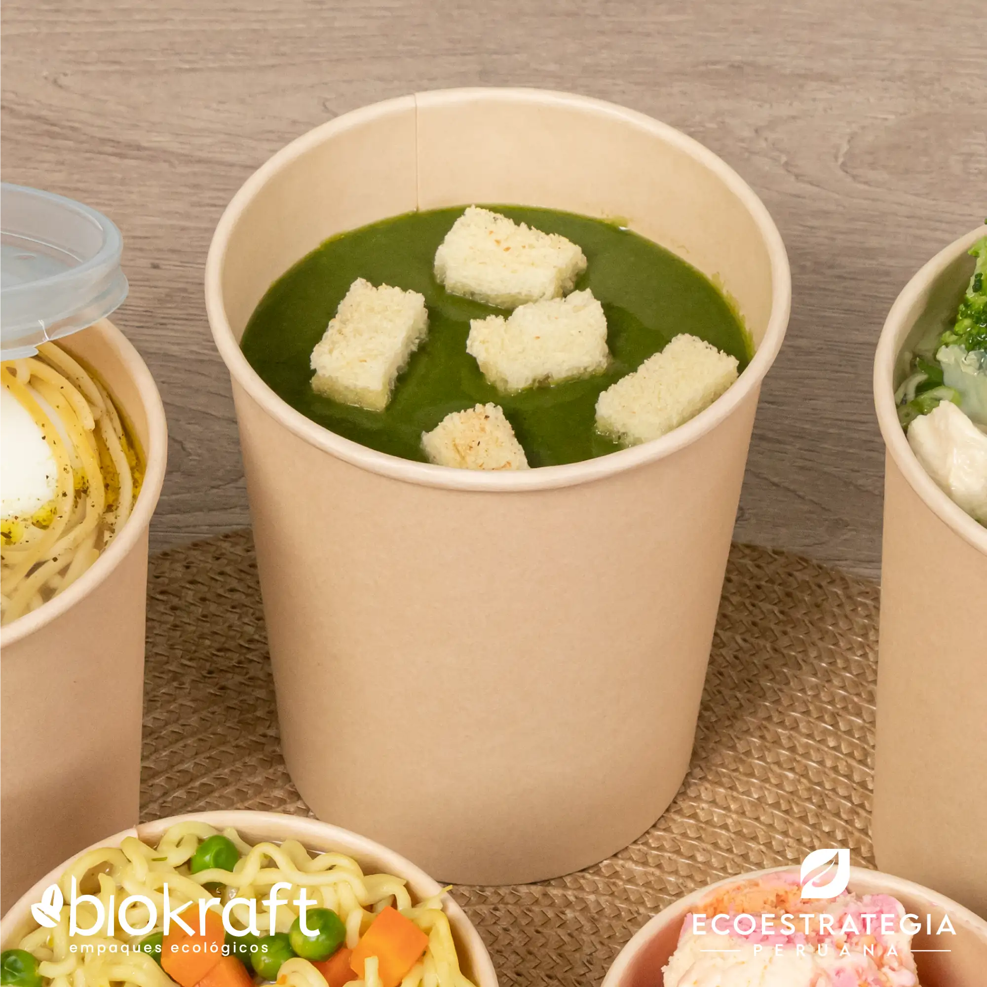 Bowl 32oz sopero Contenedor de bambú compostable y seguro para comidas líquidas listas para llevar.