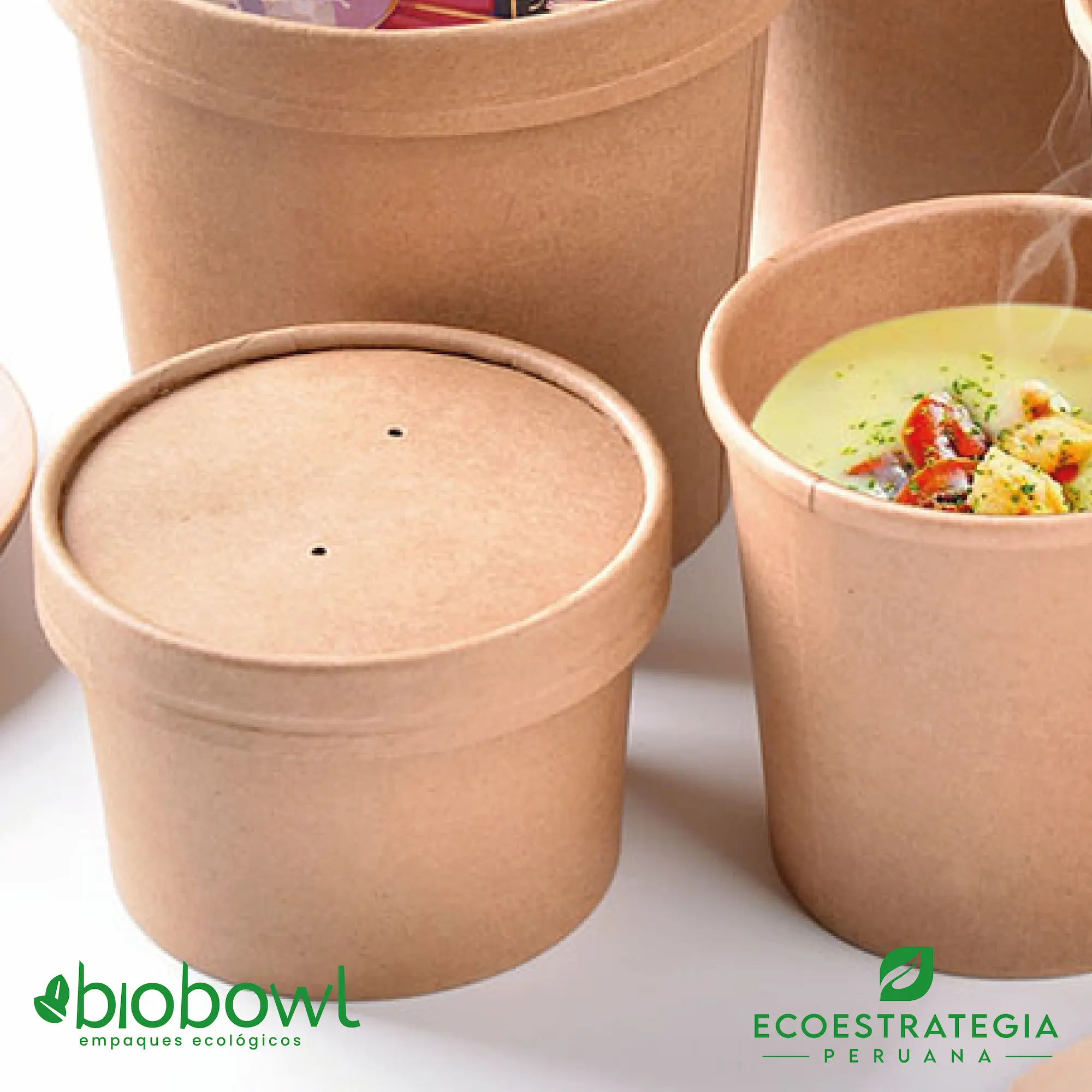 Bowl de bambú con capacidad de 8oz, ideal para entregar alimentos calientes en envase ecológico.