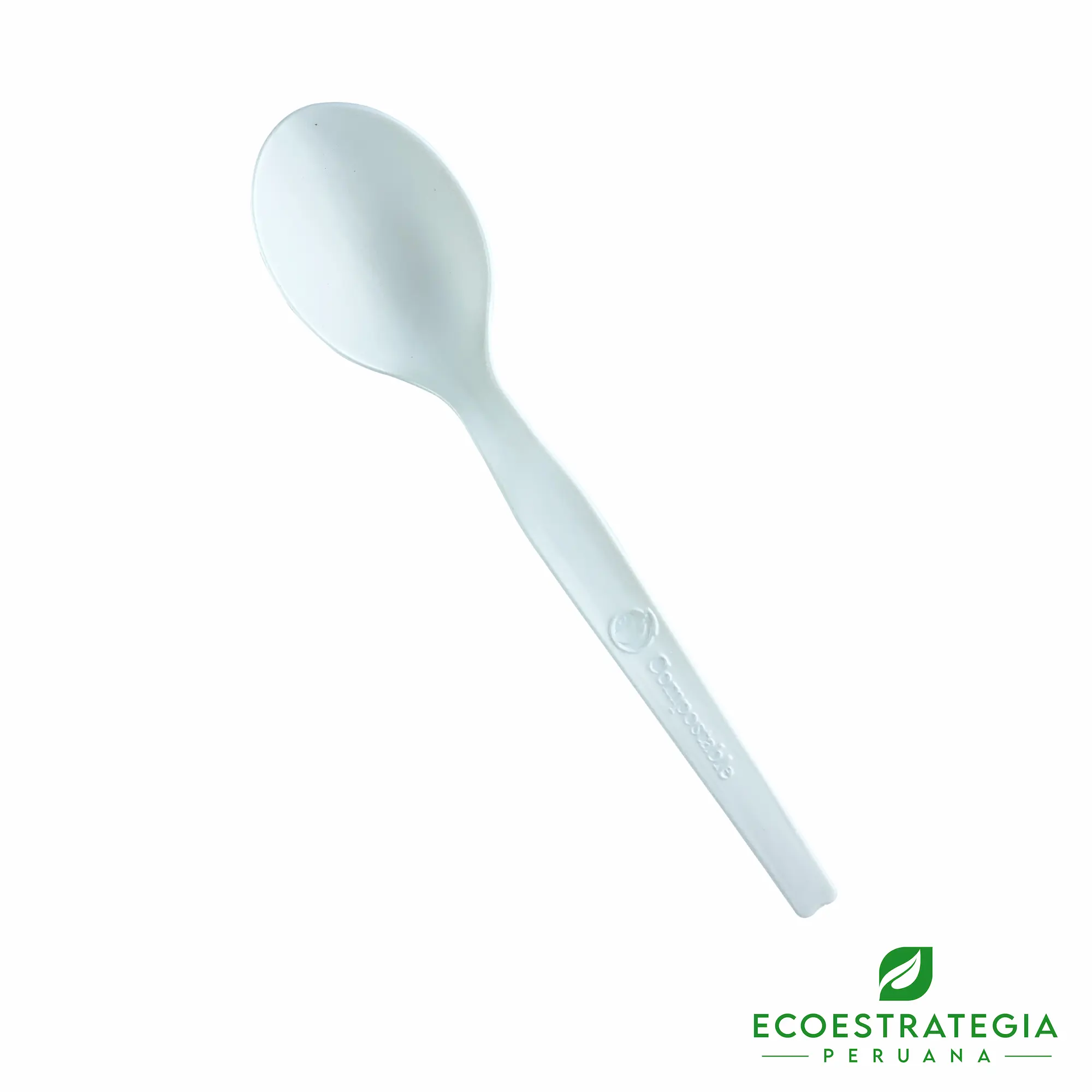 Cucharas ecológicas de fécula de maíz de 15cm, ideales para comidas de delivery. Compostables, firmes y pensadas para negocios responsables con el ambiente.