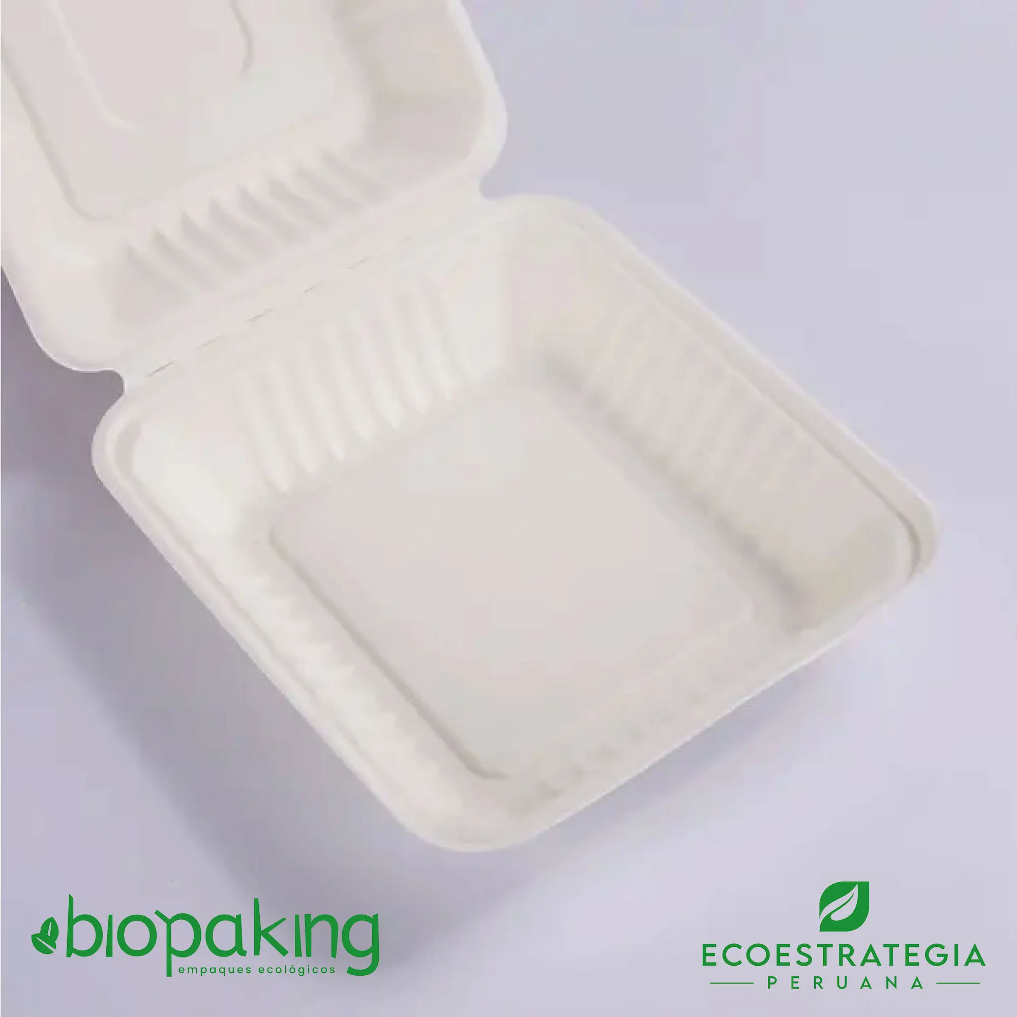 Envase ecológico CT1 para catering y restaurantes, hecho con fibra de caña biodegradable y resistente.