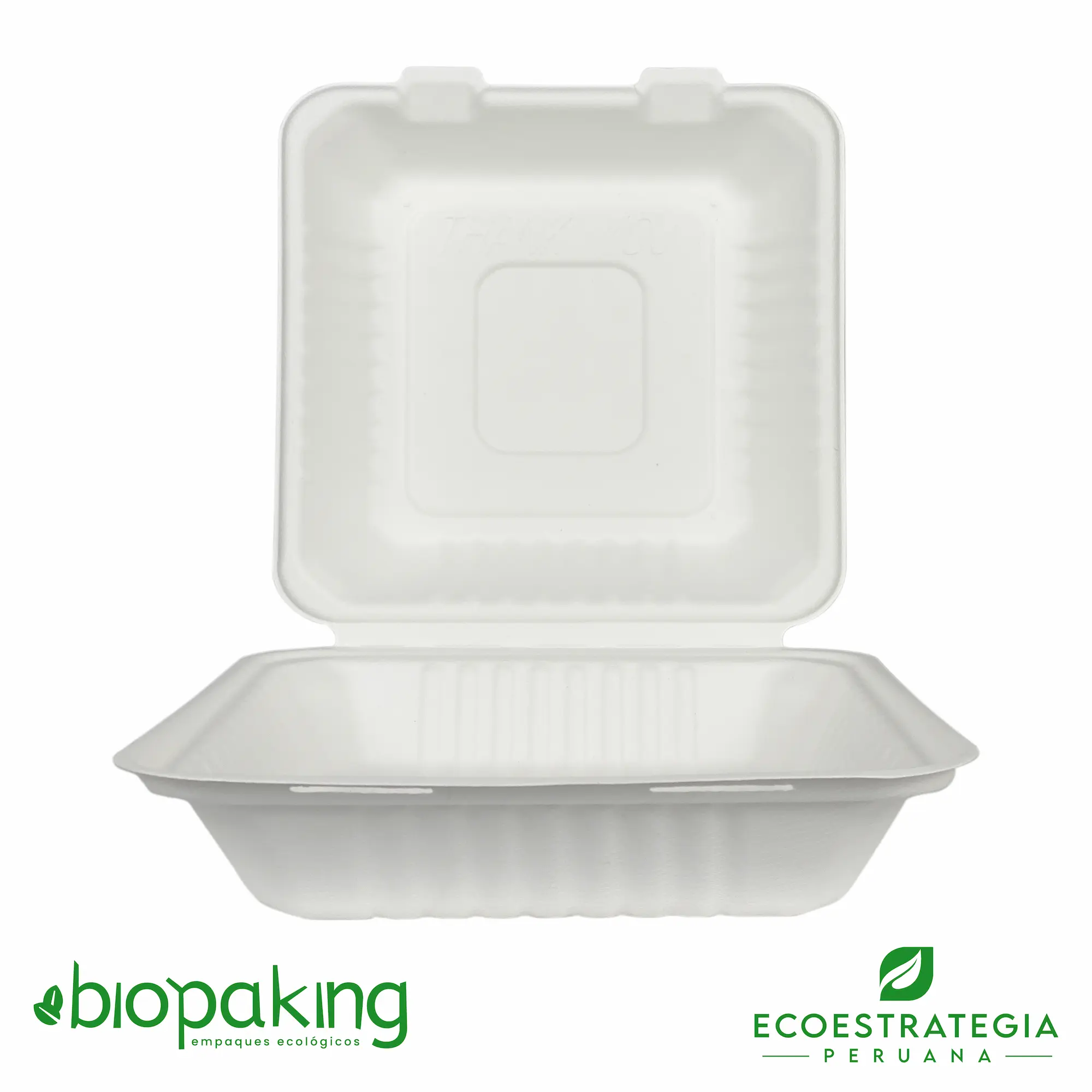 Envase biodegradable fibra de caña CT3, ideal para delivery de alimentos fríos y calientes. Solución sostenible y resistente para negocios ecoamigables.