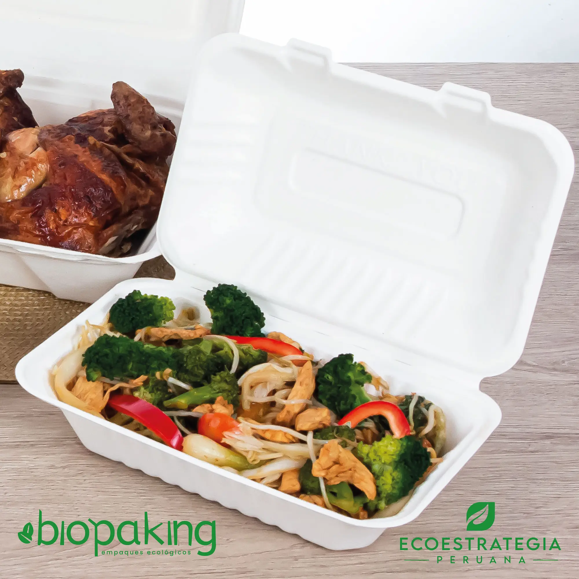 Envase biodegradable CT5 de 900ml para restaurantes, pollerías y fast food