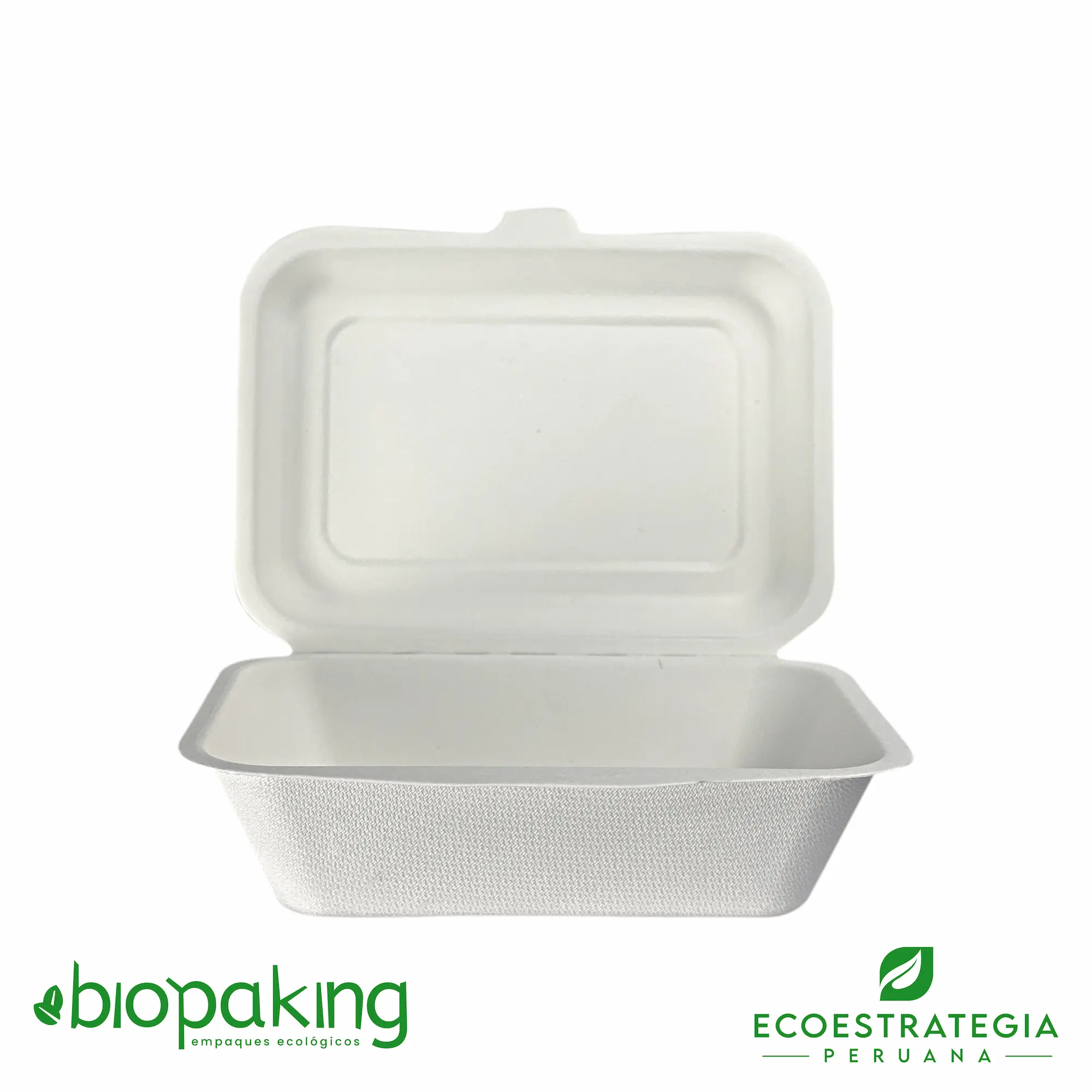 Contenedor biodegradable CT7 de fibra de caña, ideal para ensaladas y alimentos tanto fríos como calientes. Opción ecológica, compostable y resistente para negocios que cuidan el planeta.
