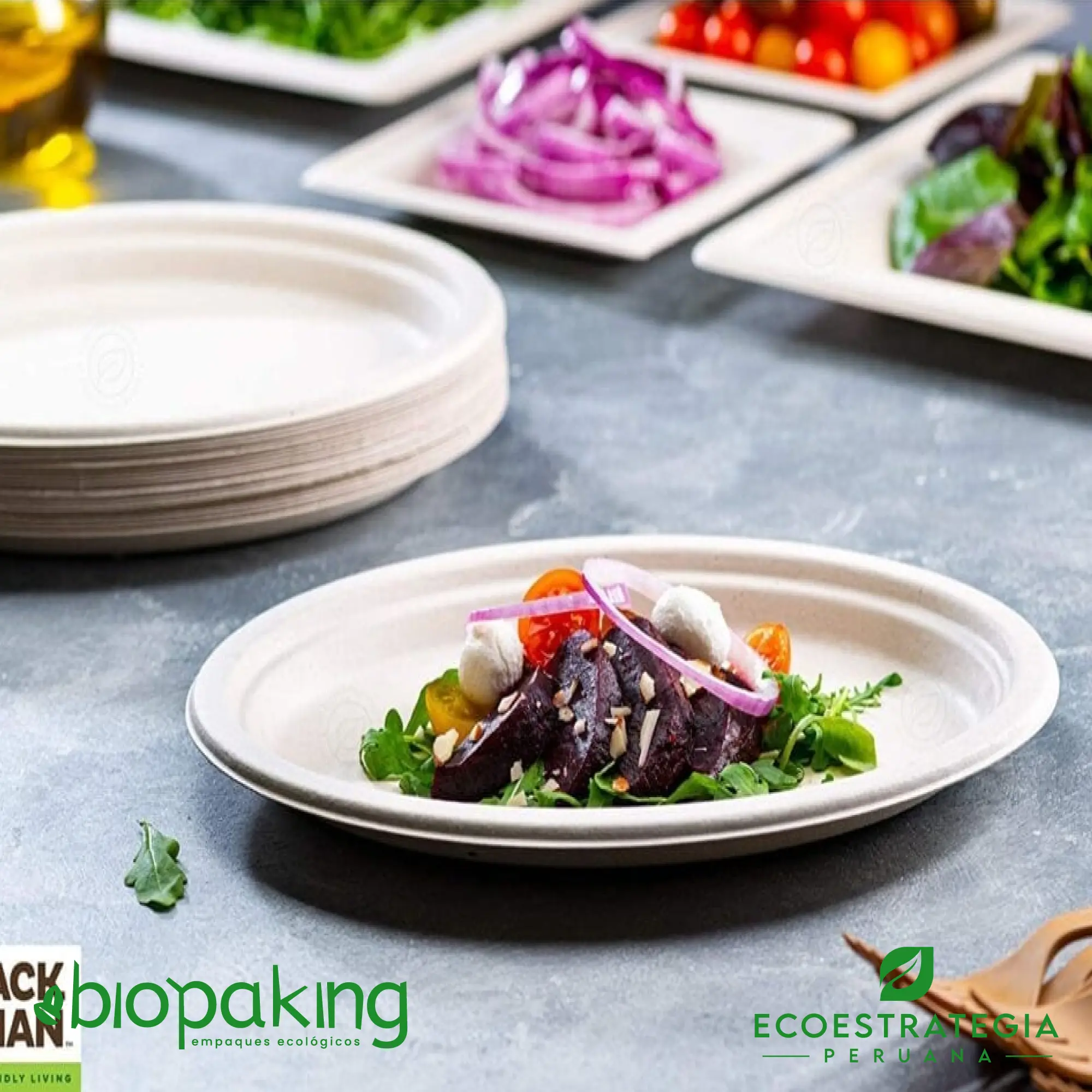 Plato ecoamigable de 15 cm hecho con bagazo de caña, ideal para cafeterías, restaurantes y eventos