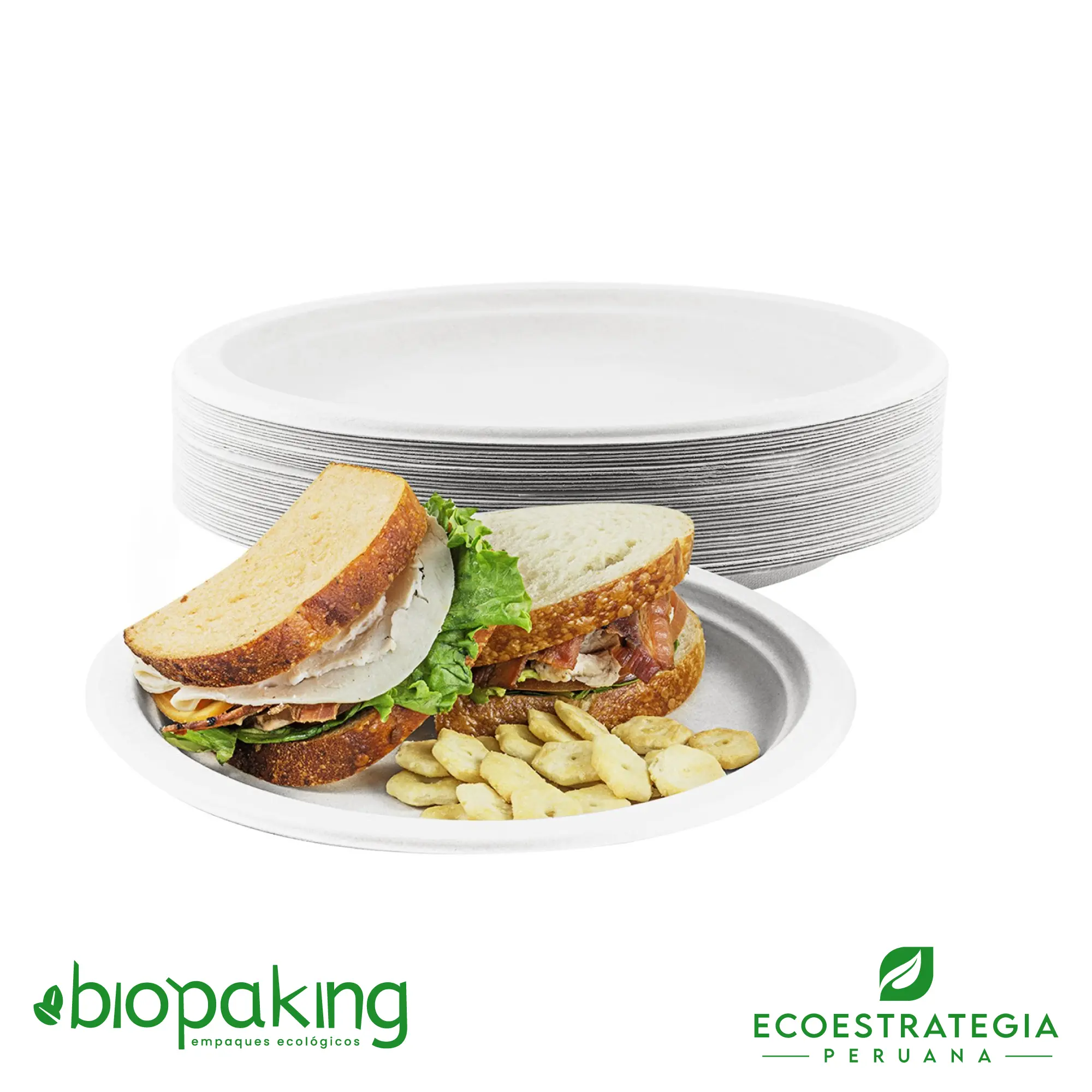 Plato biodegradable 18cm de caña, fuerte, sin plástico y apto para microondas o delivery eco.