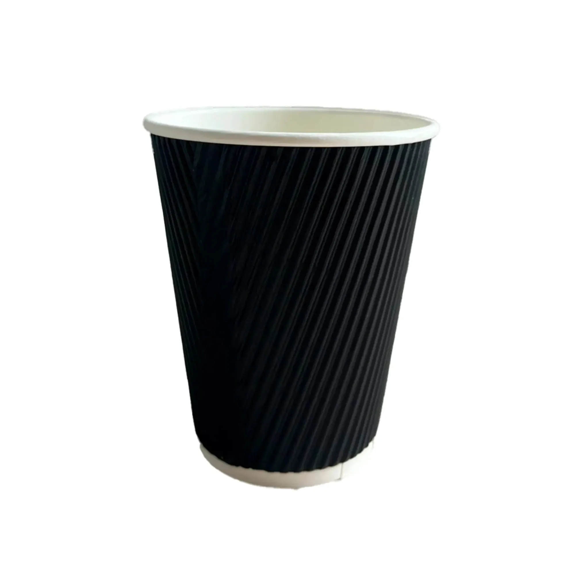 Vaso corrugado ecológico negro de 12oz hecho de polipapel, ideal para café y bebidas calientes