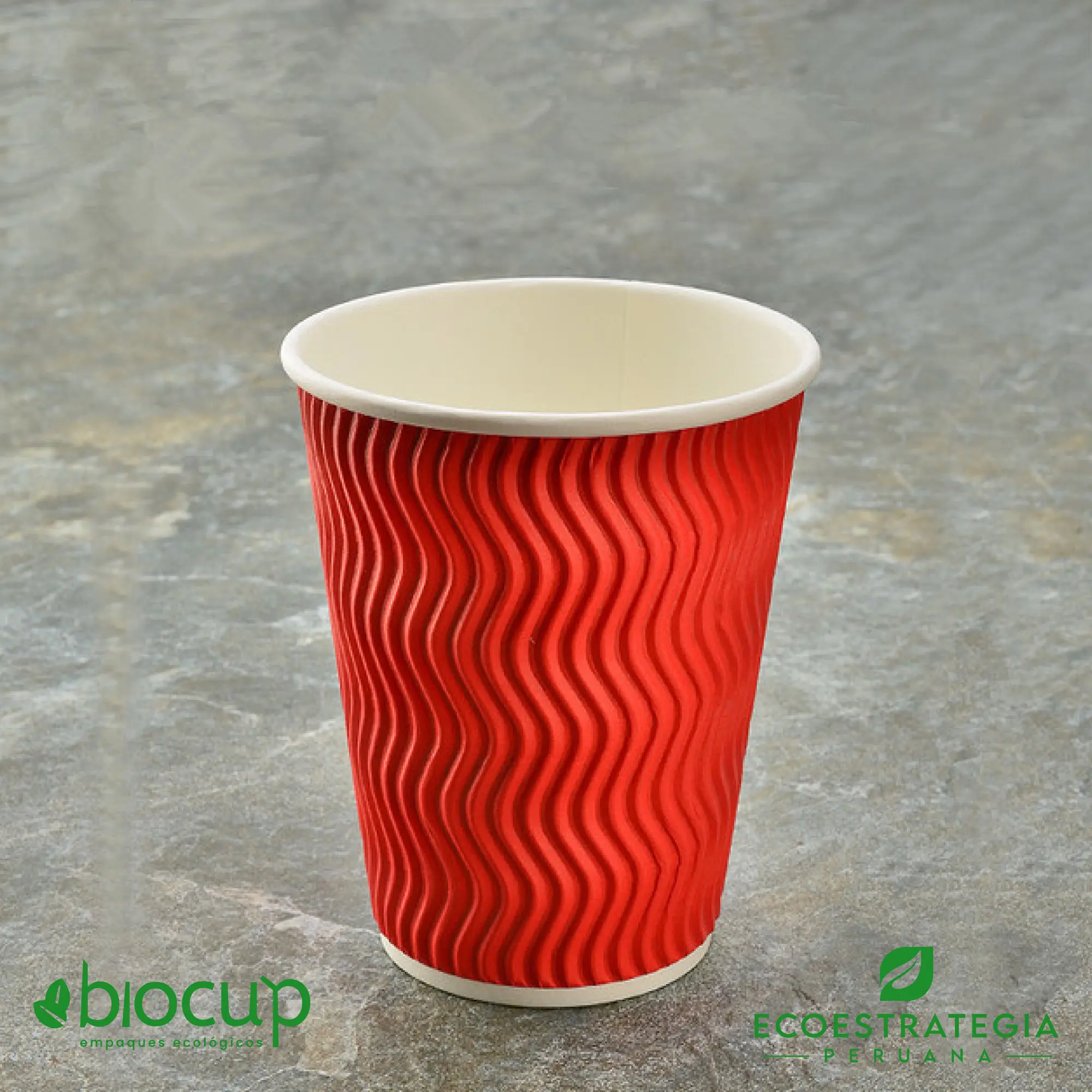 Vaso térmico de papel corrugado rojo 8oz, ideal para bebidas calientes en cafeterías