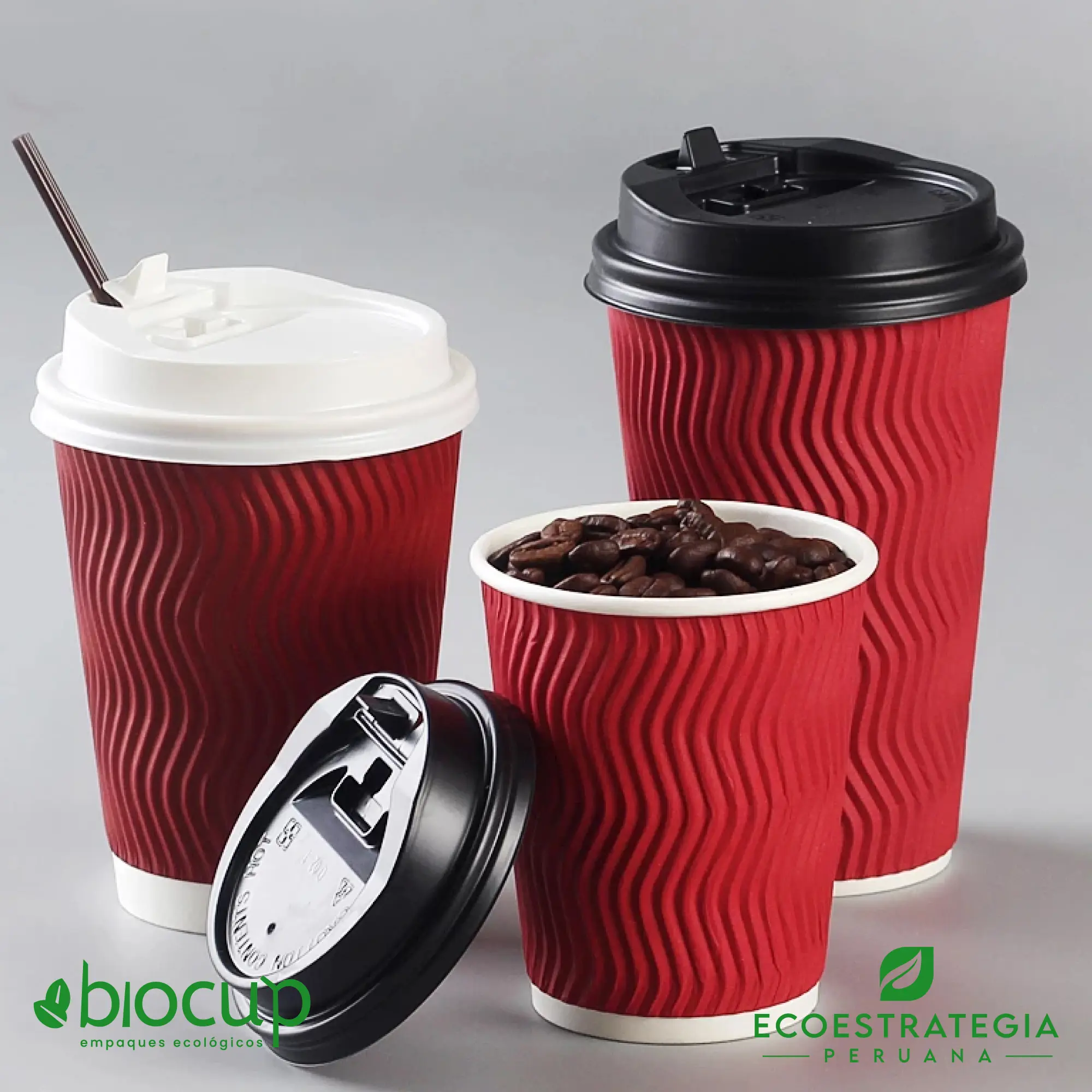 Vaso térmico corrugado de papel rojo 8oz para delivery de bebidas calientes