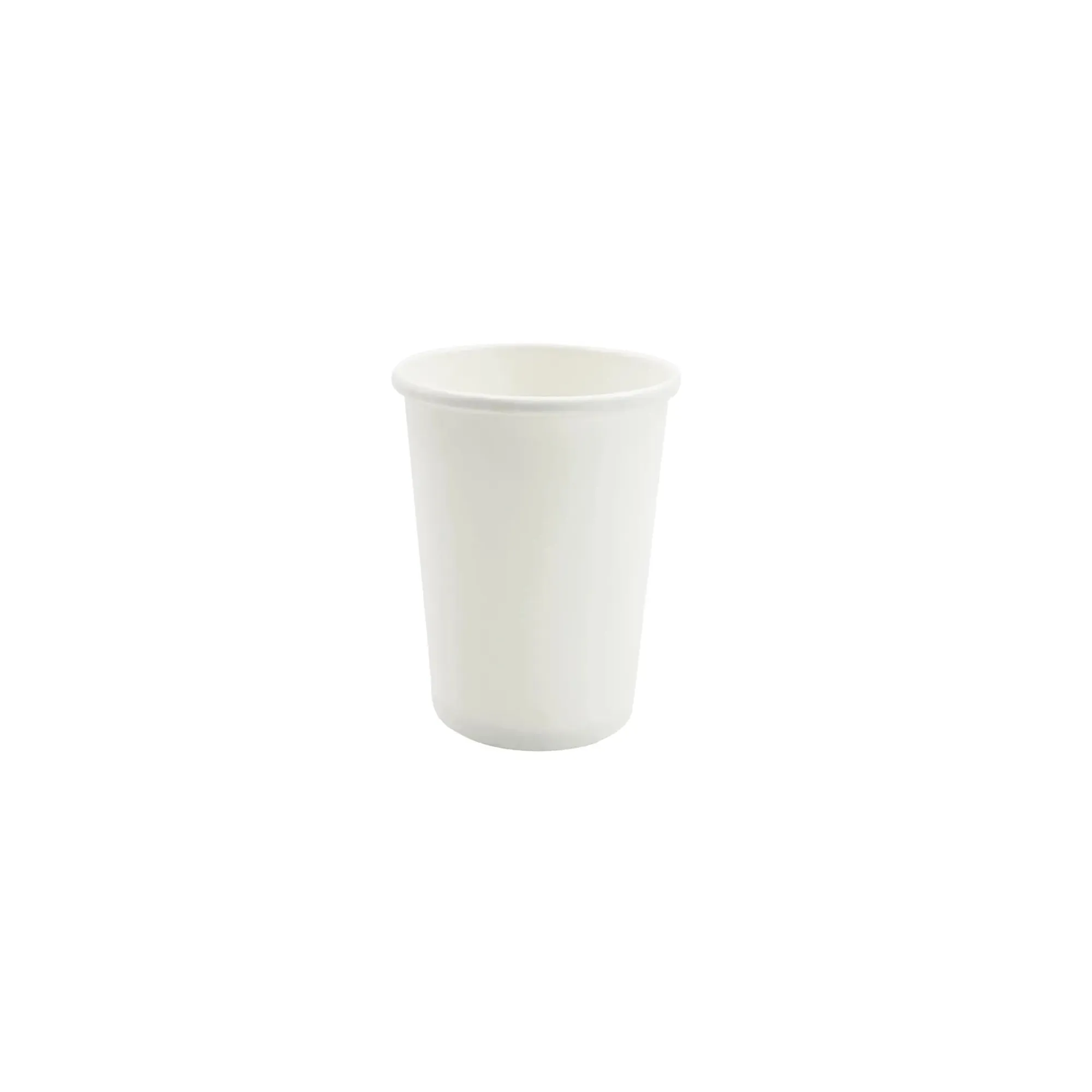 Vasos biodegradables de polipapel blanco de 8oz para café y bebidas calientes, con tapa hermética antiderrame, ideales para delivery y uso sostenible.