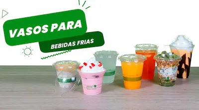Vasos ecológicos y transparentes para bebidas frías. Hechos con materiales como PET reciclado y PLA compostable. Perfectos para delivery o eventos.